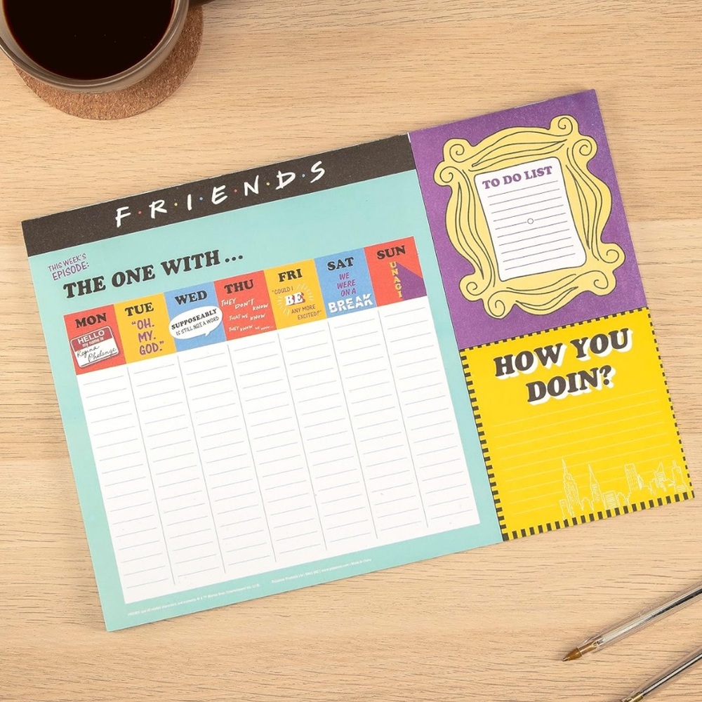 FRIENDS Weekly Desk Planner Pad in Yellow, Purple, Teal, Black